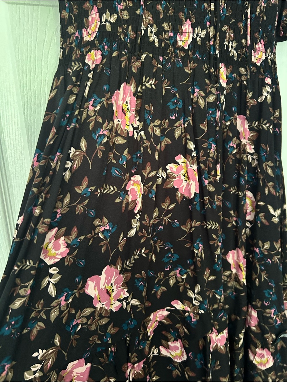 Baltic Born Black Midi Dress with Pink Floral Print and Tie-Front